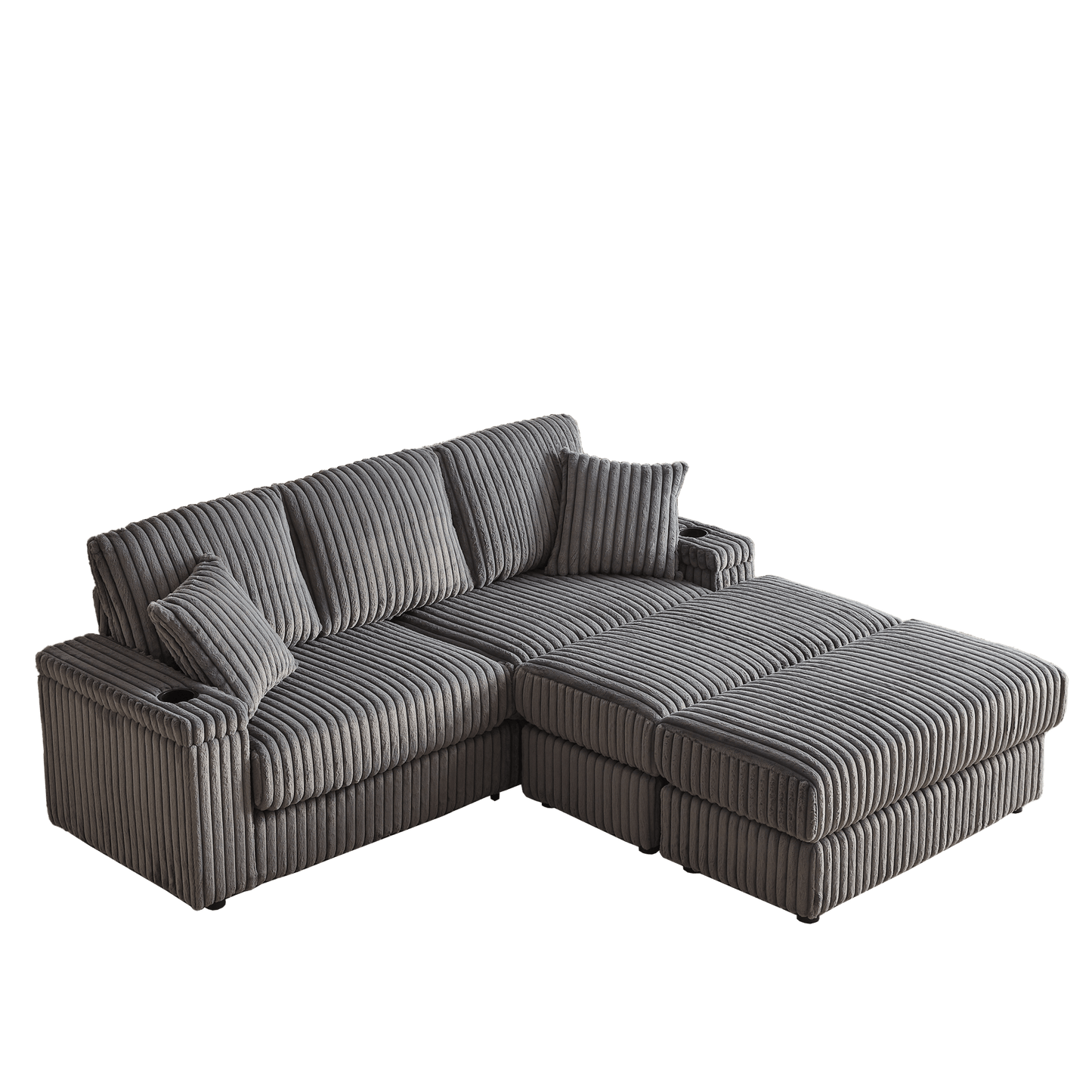 Sofá de pana 3 plazas con cojines y otomana – Estilo moderno Home & Garden - Furniture - Home Furniture | Zulter VIP