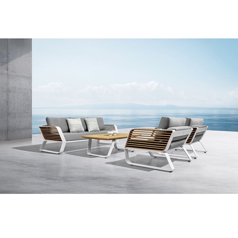 Sofá exterior premium para 5 personas en aluminio y teca con diseño envolvente Home & Garden - Furniture - Outdoor Furniture - Garden Sets | Zulter VIP .