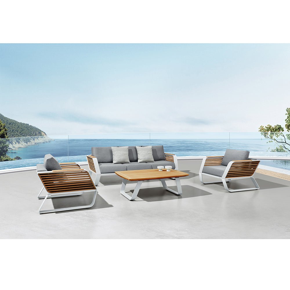 Sofá exterior premium para 5 personas en aluminio y teca con diseño envolvente Home & Garden - Furniture - Outdoor Furniture - Garden Sets | Zulter VIP .