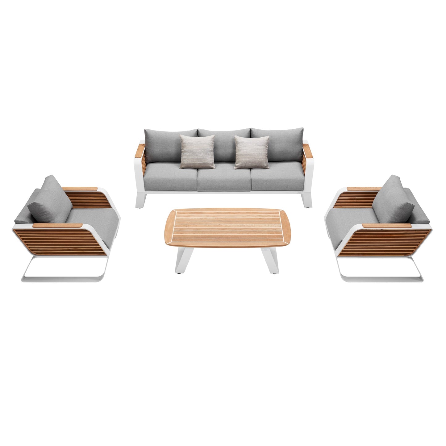 Sofá exterior premium para 5 personas en aluminio y teca con diseño envolvente Home & Garden - Furniture - Outdoor Furniture - Garden Sets | Zulter VIP .