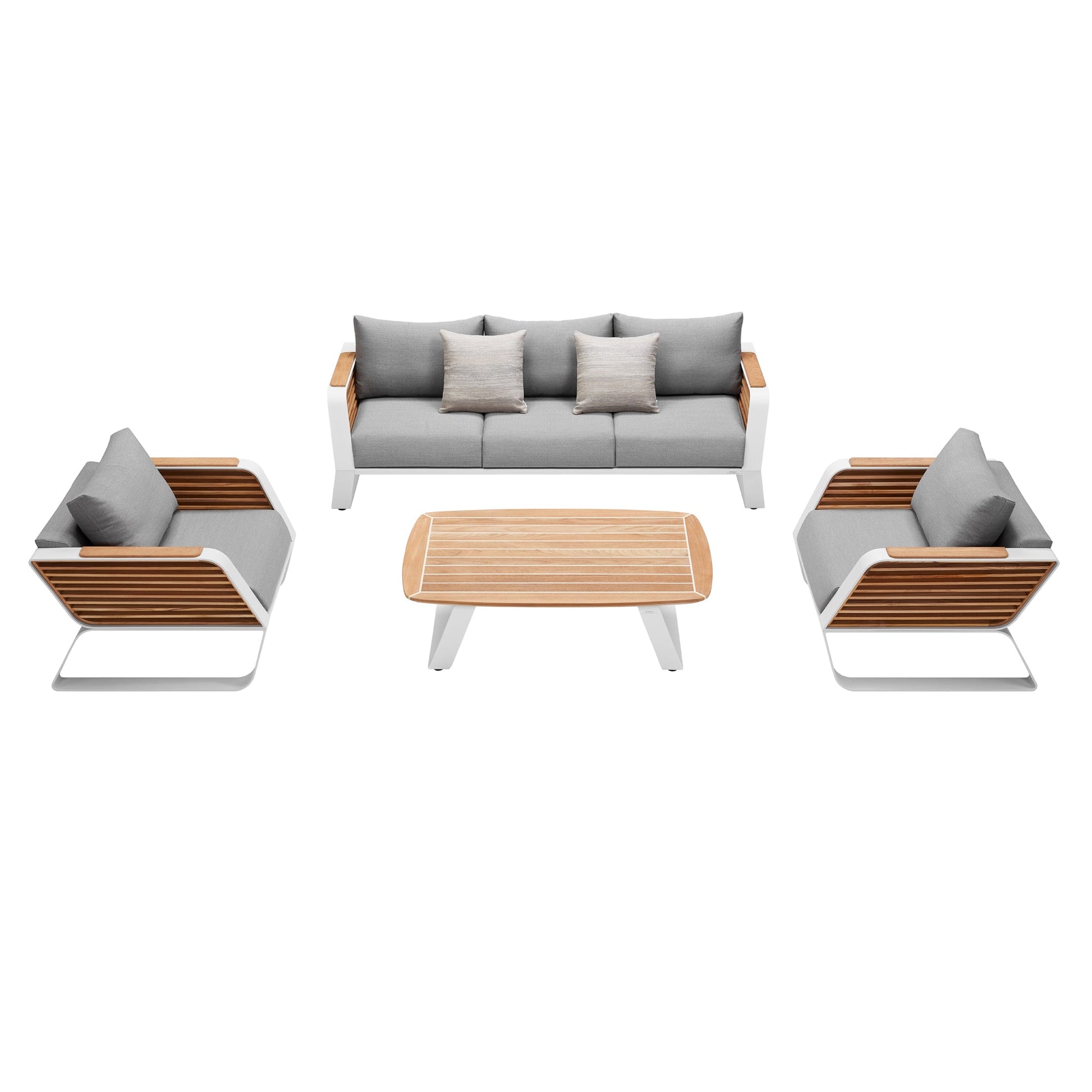 Sofá exterior premium para 5 personas en aluminio y teca con diseño envolvente Home & Garden - Furniture - Outdoor Furniture - Garden Sets | Zulter VIP .