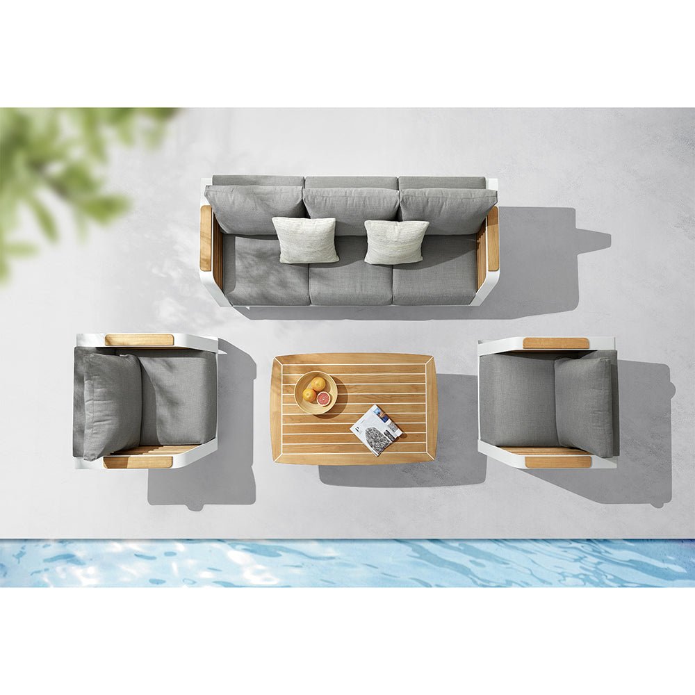 Sofá exterior premium para 5 personas en aluminio y teca con diseño envolvente Home & Garden - Furniture - Outdoor Furniture - Garden Sets | Zulter VIP .
