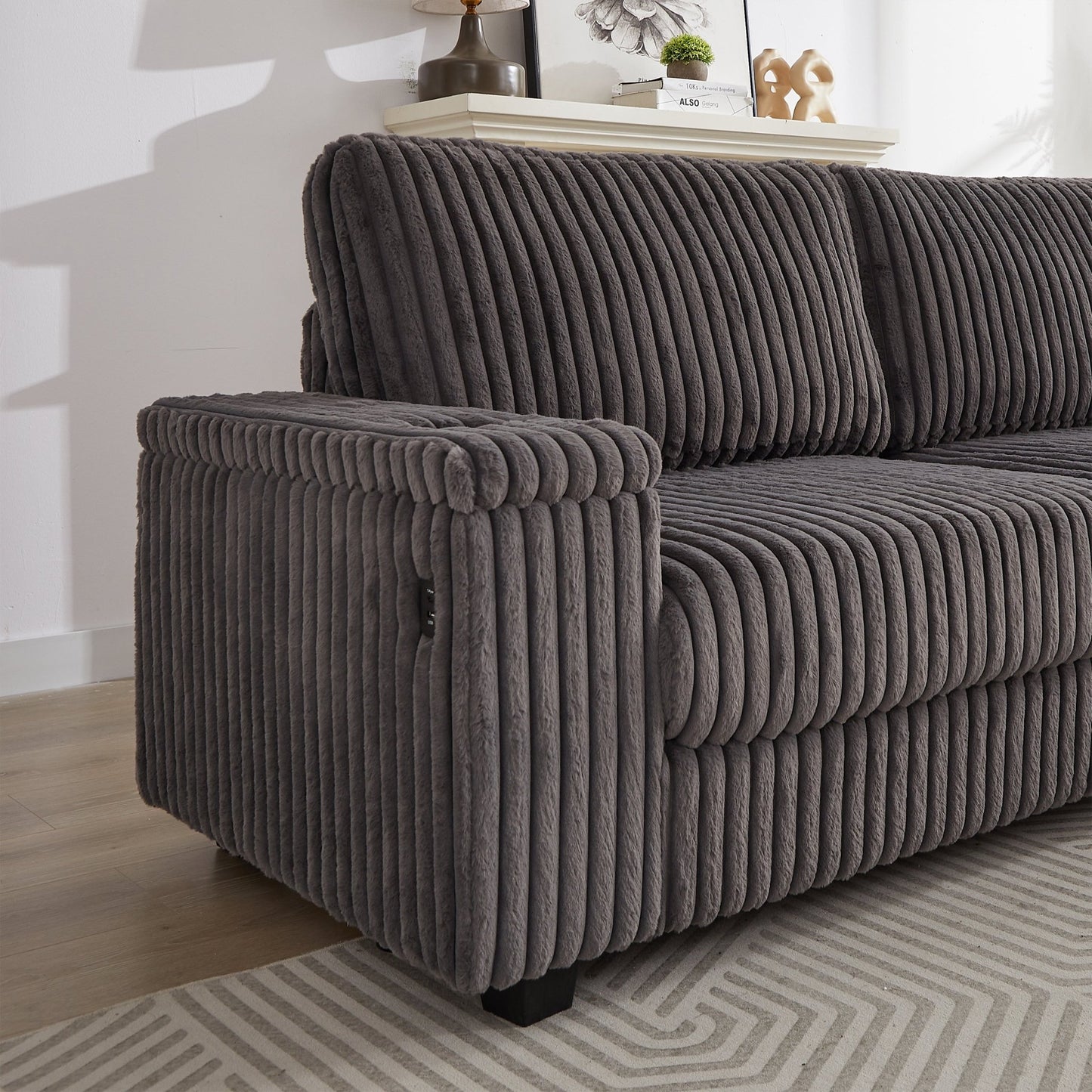 Sofá rinconero XXL de pana gris con chaise longue y almacenaje Home & Garden - Furniture - Home Furniture | Zulter VIP