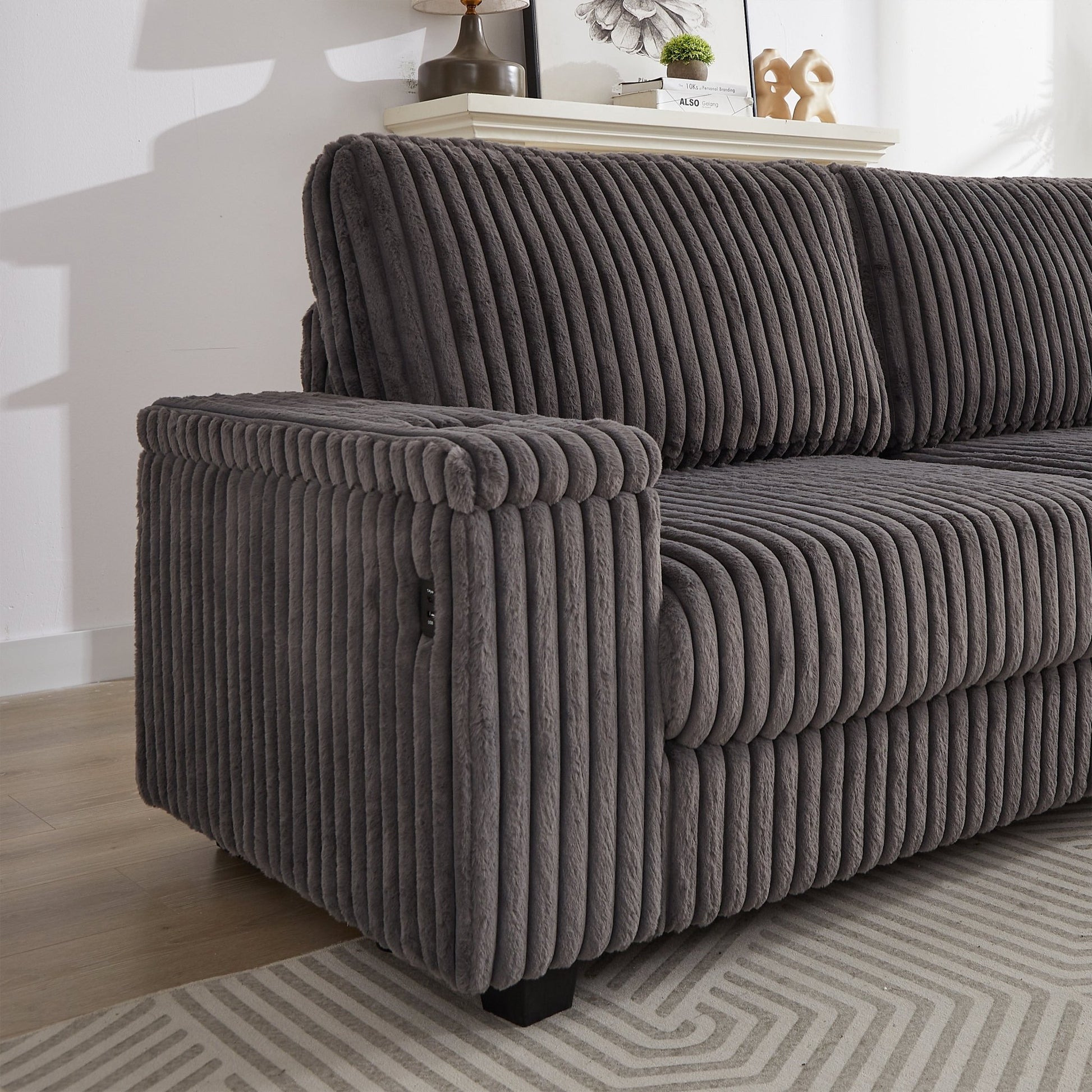 Sofá rinconero XXL de pana gris con chaise longue y almacenaje Home & Garden - Furniture - Home Furniture | Zulter VIP
