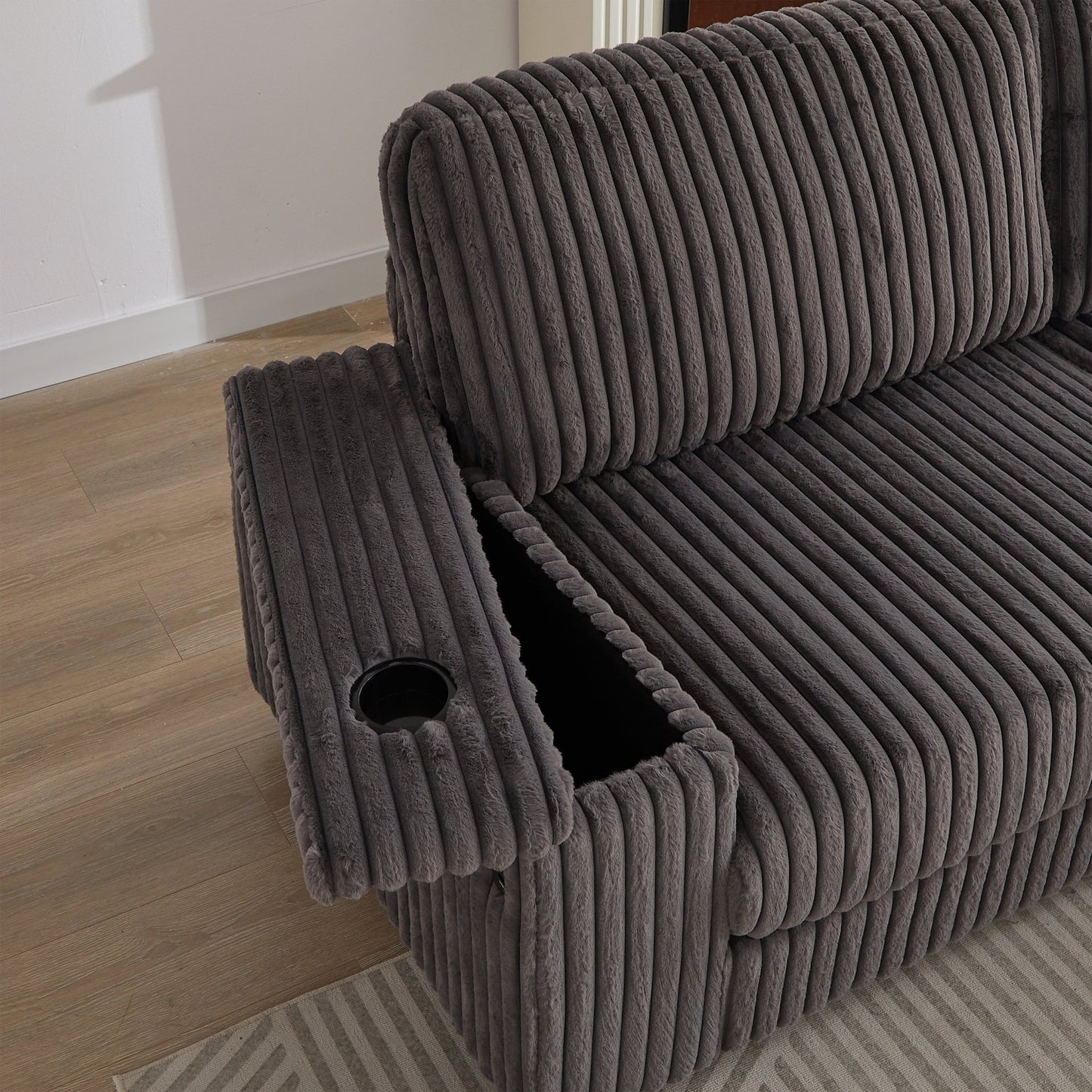 Sofá rinconero XXL de pana gris con chaise longue y almacenaje Home & Garden - Furniture - Home Furniture | Zulter VIP