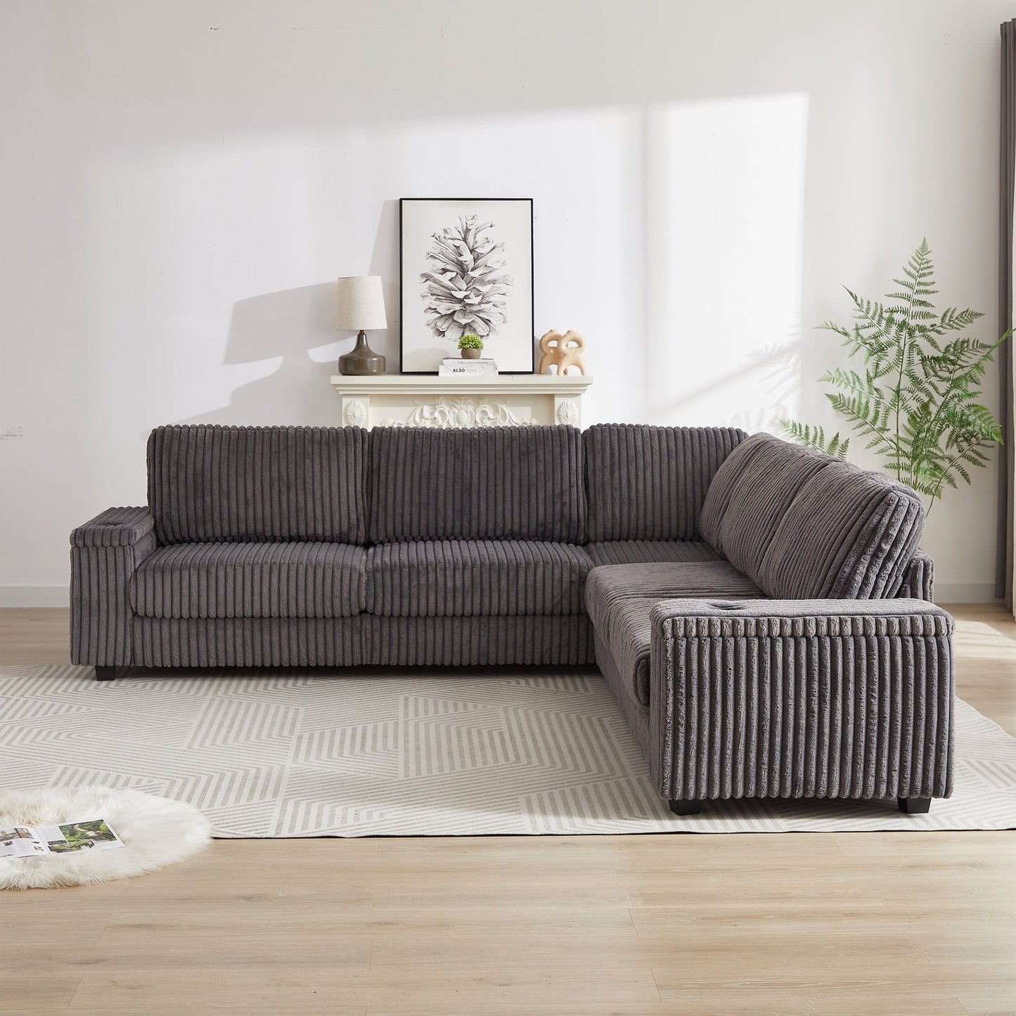 Sofá rinconero XXL de pana gris con chaise longue y almacenaje Home & Garden - Furniture - Home Furniture | Zulter VIP