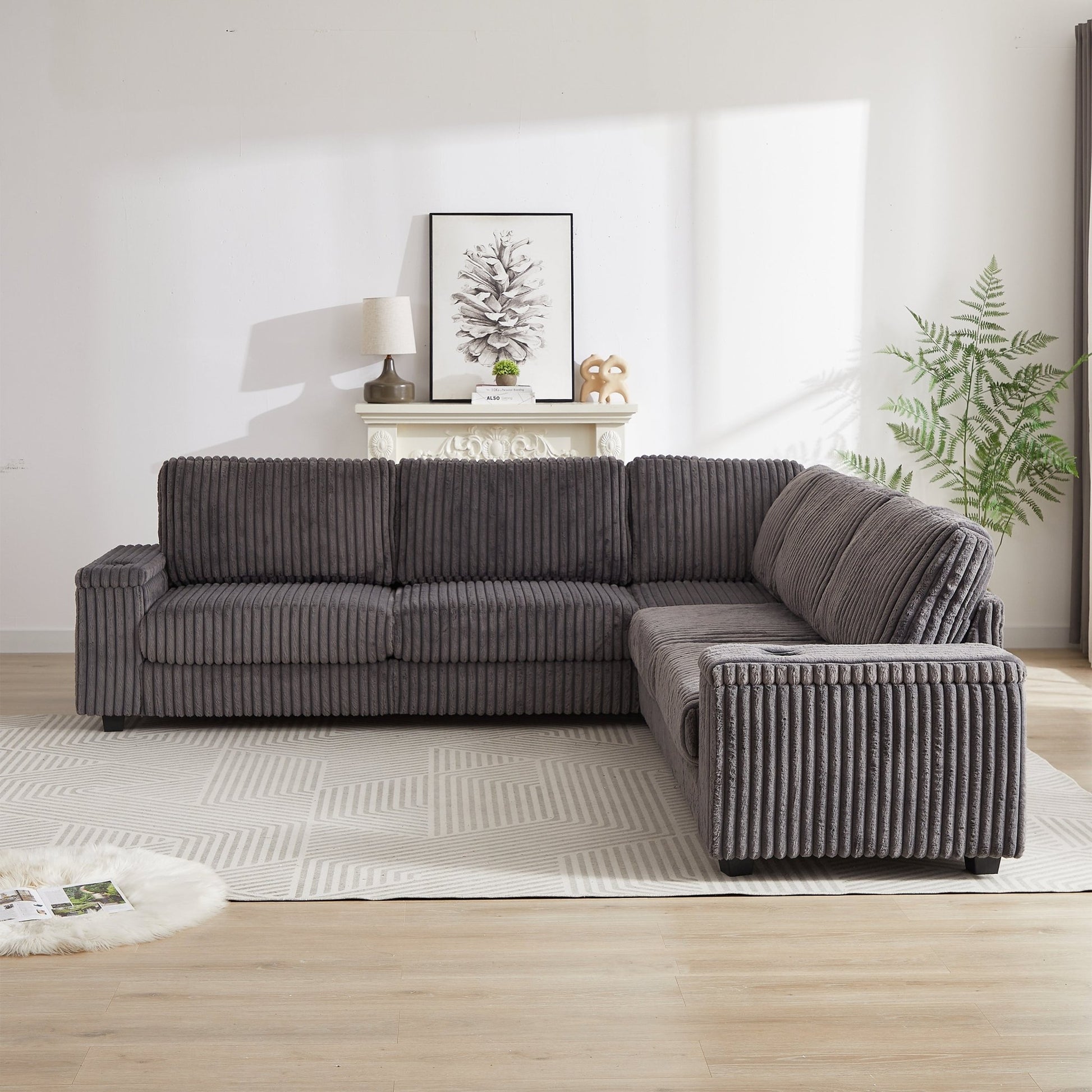 Sofá rinconero XXL de pana gris con chaise longue y almacenaje Home & Garden - Furniture - Home Furniture | Zulter VIP