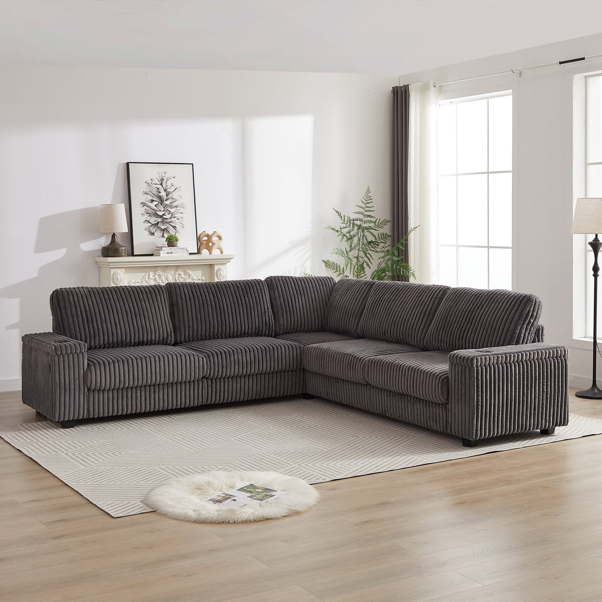 Sofá rinconero XXL de pana gris con chaise longue y almacenaje Home & Garden - Furniture - Home Furniture | Zulter VIP
