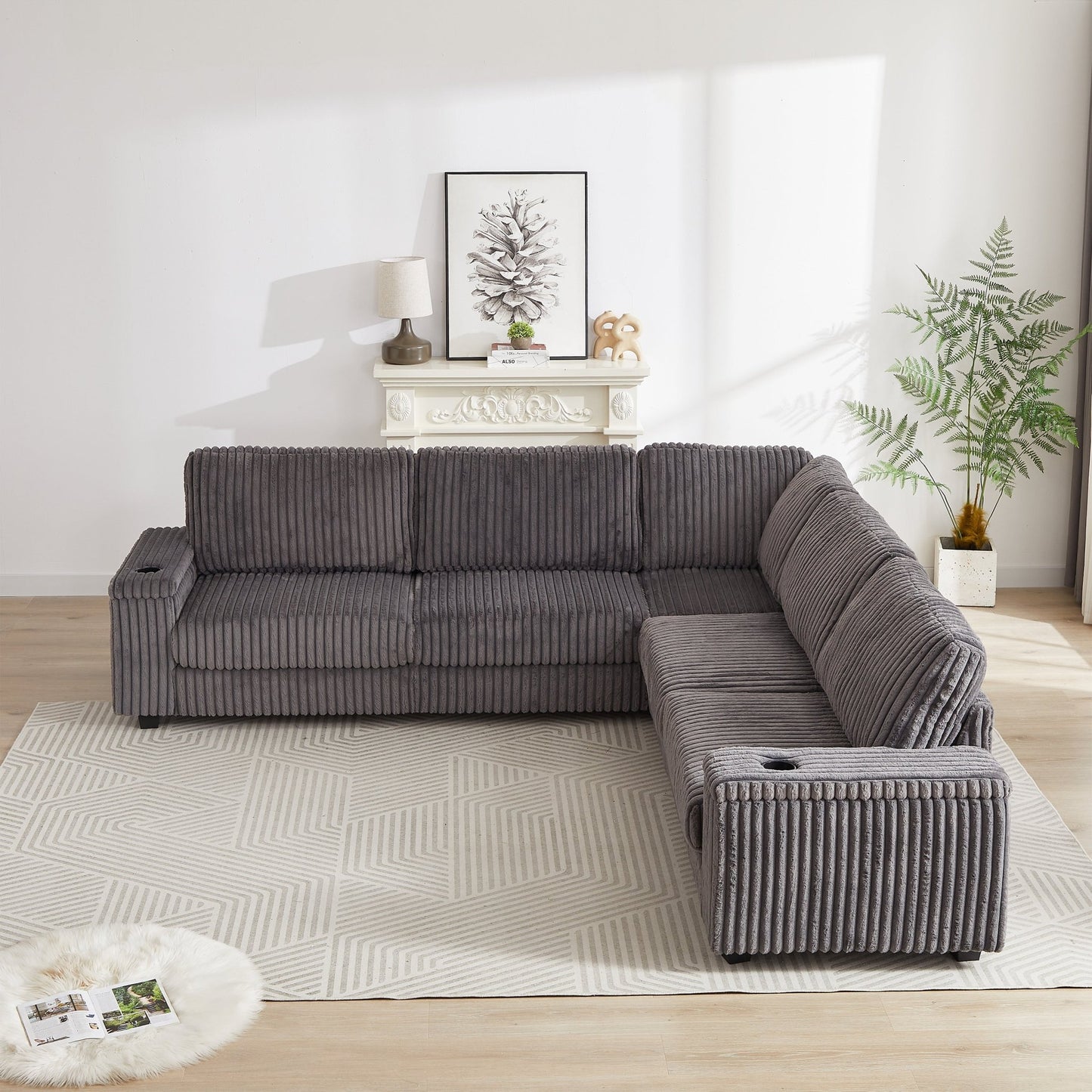 Sofá rinconero XXL de pana gris con chaise longue y almacenaje Home & Garden - Furniture - Home Furniture | Zulter VIP