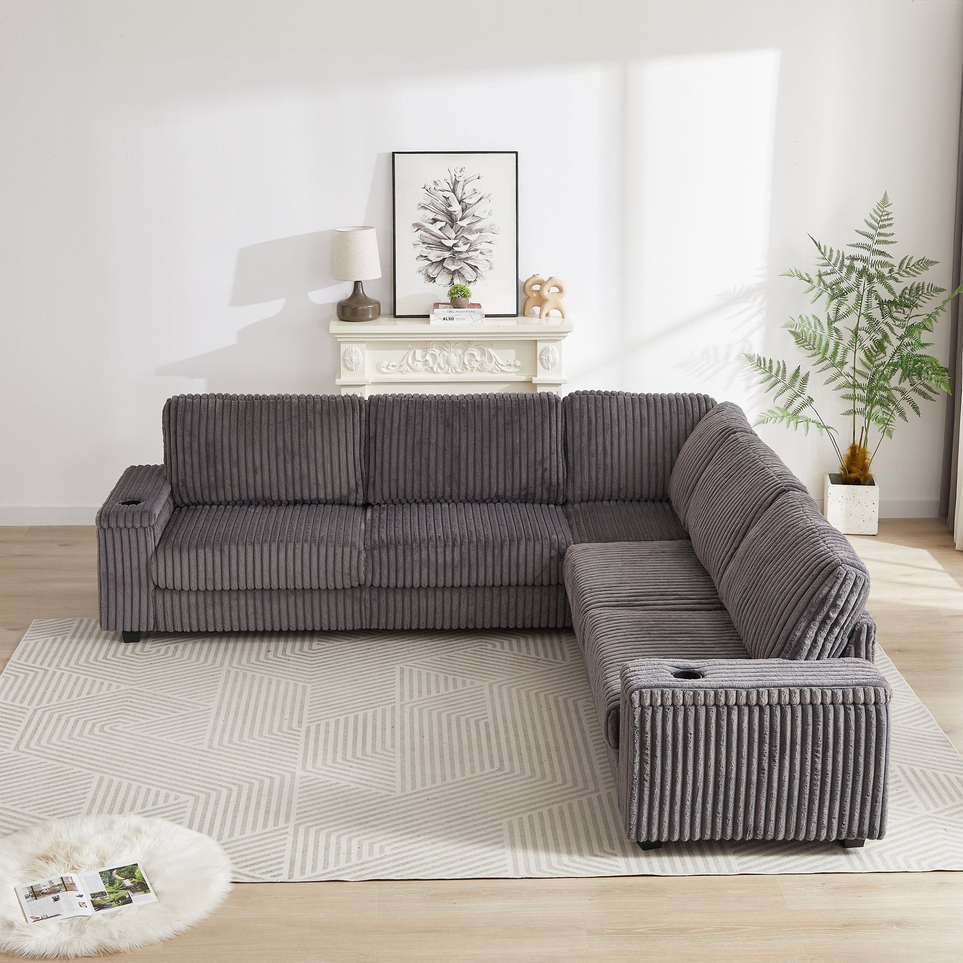 Sofá rinconero XXL de pana gris con chaise longue y almacenaje Home & Garden - Furniture - Home Furniture | Zulter VIP