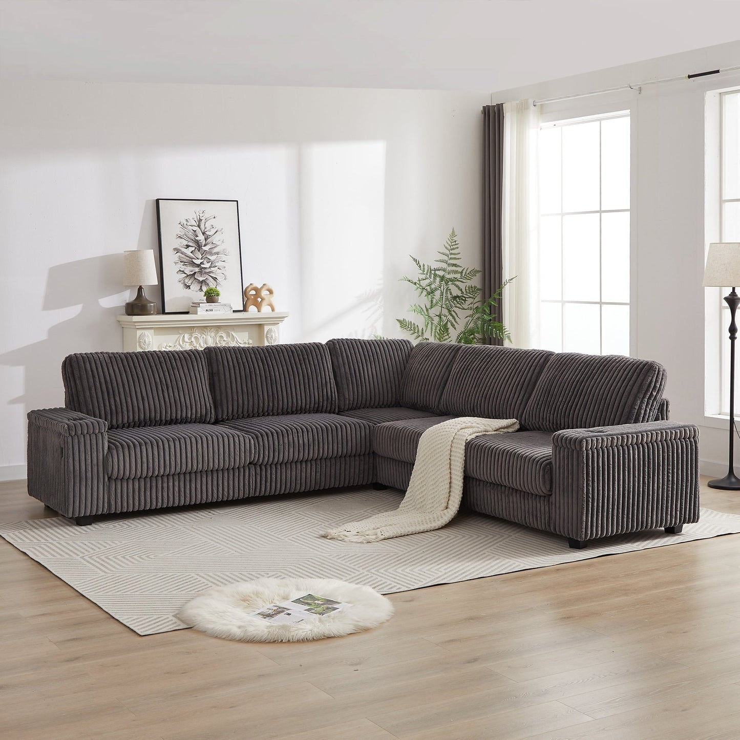 Sofá rinconero XXL de pana gris con chaise longue y almacenaje Home & Garden - Furniture - Home Furniture | Zulter VIP