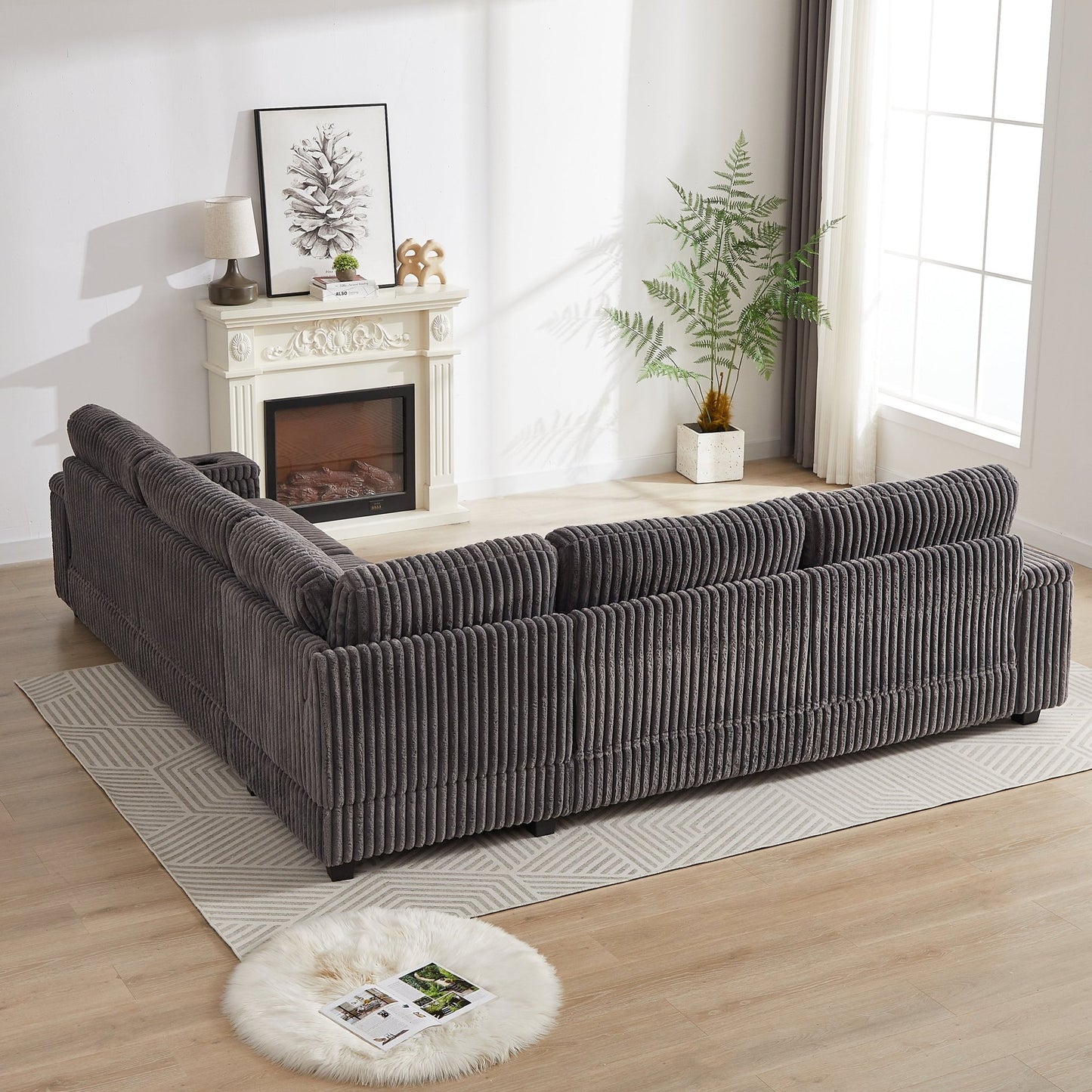 Sofá rinconero XXL de pana gris con chaise longue y almacenaje Home & Garden - Furniture - Home Furniture | Zulter VIP