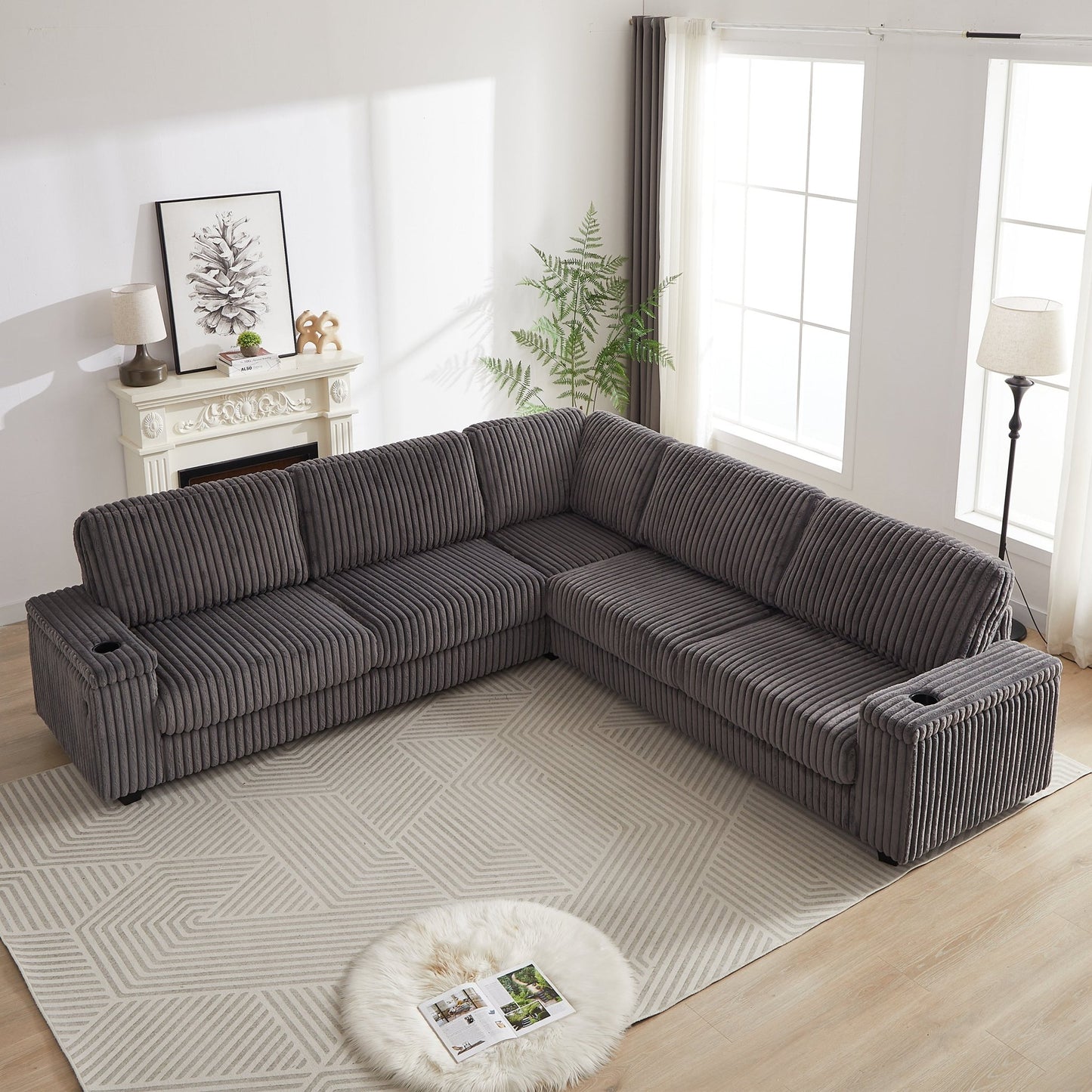 Sofá rinconero XXL de pana gris con chaise longue y almacenaje Home & Garden - Furniture - Home Furniture | Zulter VIP