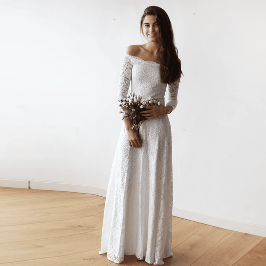 Vestido de encaje floral con hombros descubiertos en color marfil Women's Fashion - Weddings & Events | Zulter VIP .