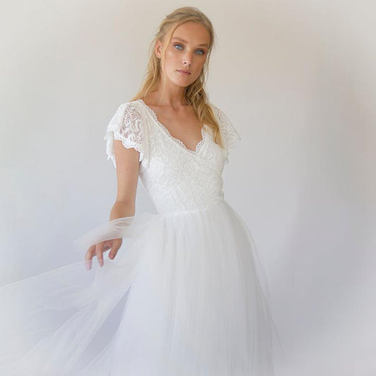 Vestido de Novia de Tul Abullonado Boho de Lujo – Escote en V y Cola Larga Women's Fashion - Women's Clothing - Dress | Zulter VIP .