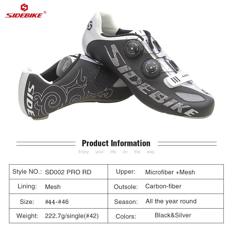 Zapatillas de Ciclismo Pro Road – Negro & Plateado con Suela de Carbono Sports & Entertainment - Sneakers - Cycling Shoes | Zulter VIP