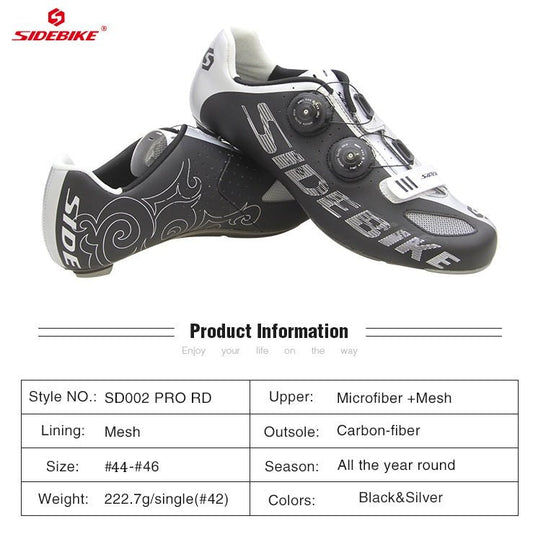 Zapatillas de Ciclismo Pro Road – Negro & Plateado con Suela de Carbono Sports & Entertainment - Sneakers - Cycling Shoes | Zulter VIP